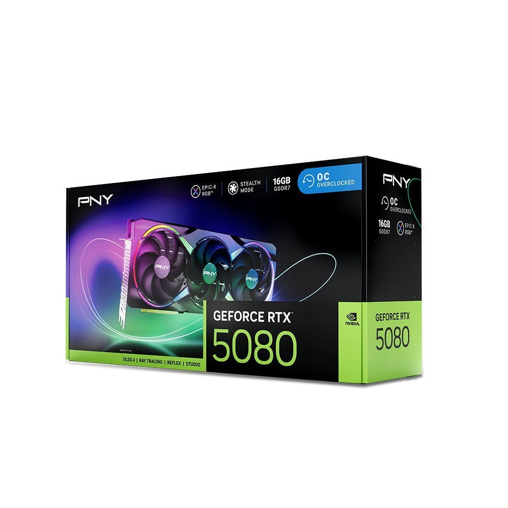 PNY GeForce RTX 5080 16GB ARGB EPIC-X RGB Overclocked GDDR7 Triple Fan GPU PNY GeForce RTX 5080 16GB ARGB EPIC-X RGB Overclocked GDDR7 Triple Fan GPU