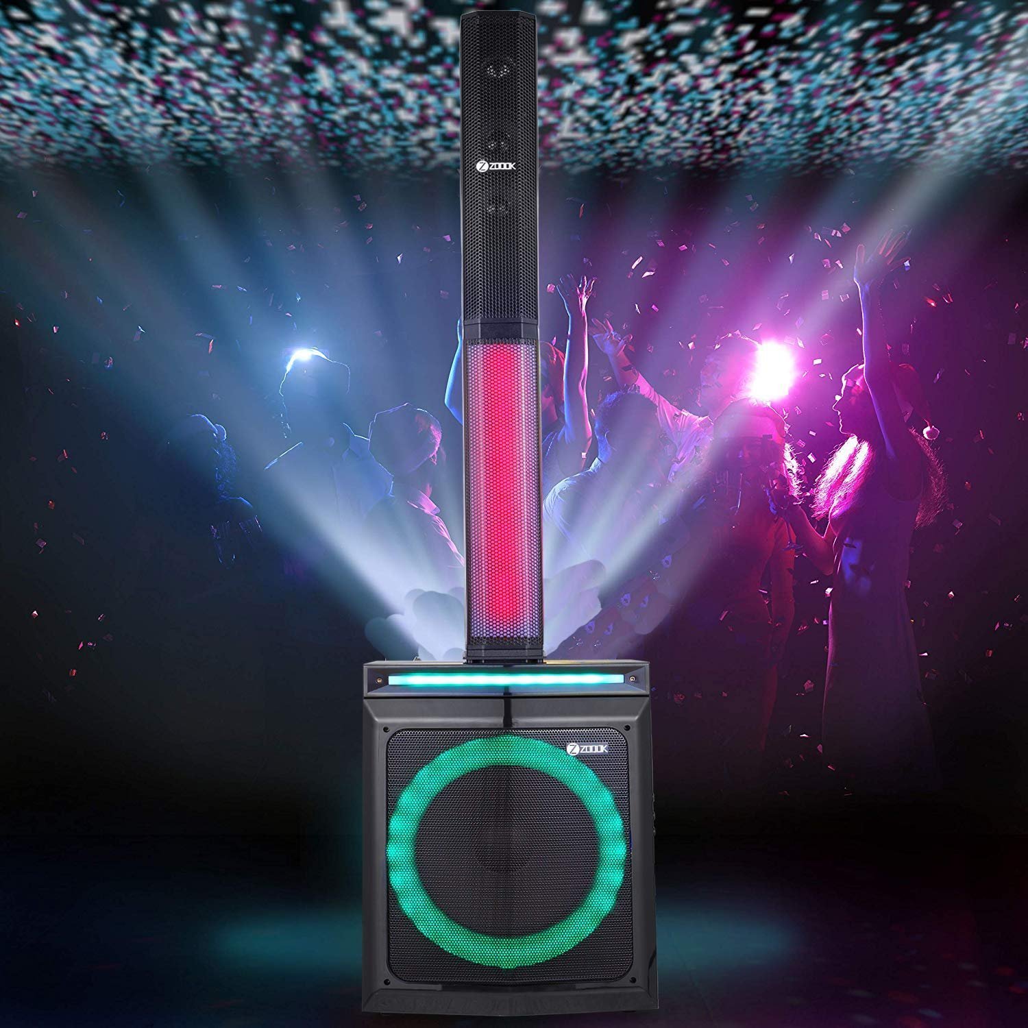 Zoook Party Rocker 100 Watts Bluetooth Party Speaker with Professional Class D Amplifier- 1 Wired & 1 Wireless Mic (Black) Zoook Party Rocker 100 Watts Bluetooth Party Speaker with Professional Class D Amplifier- 1 Wired & 1 Wireless Mic (Black)