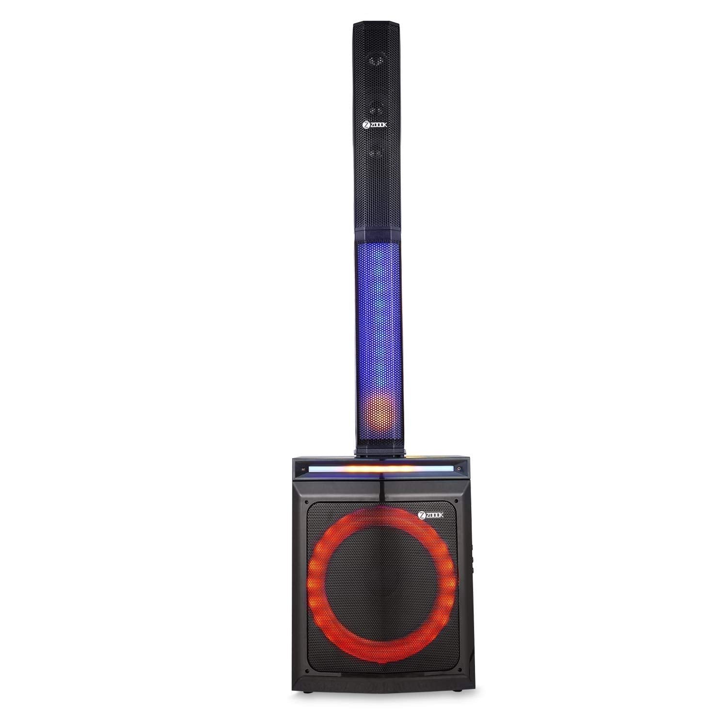 Zoook Party Rocker 100 Watts Bluetooth Party Speaker with Professional Class D Amplifier- 1 Wired & 1 Wireless Mic (Black) Zoook Party Rocker 100 Watts Bluetooth Party Speaker with Professional Class D Amplifier- 1 Wired & 1 Wireless Mic (Black)