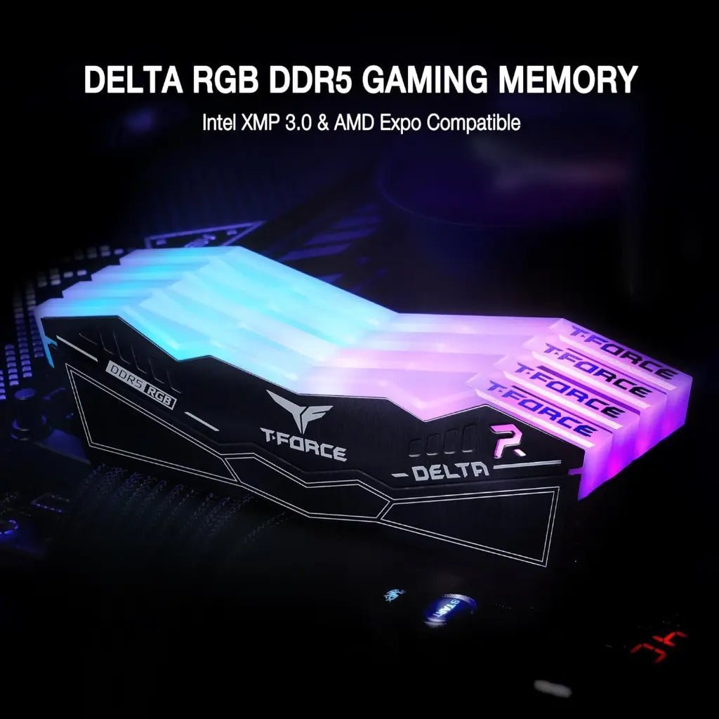 TeamGroup T-Force Delta RGB 32GB (2x16GB) DDR5 6000MHz CL38 Desktop Memory Kit - Black