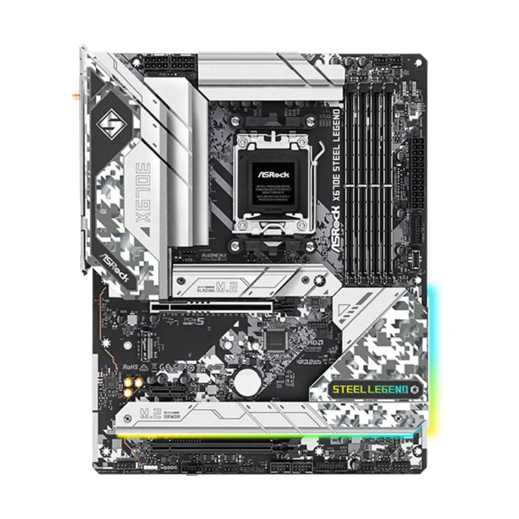 ASRock X670E Steel Legend Wi-Fi 6E AMD AM5 DDR5 ATX Motherboard with PCIe 5.0 Support ASRock X670E Steel Legend Wi-Fi 6E AMD AM5 DDR5 ATX Motherboard with PCIe 5.0 Support