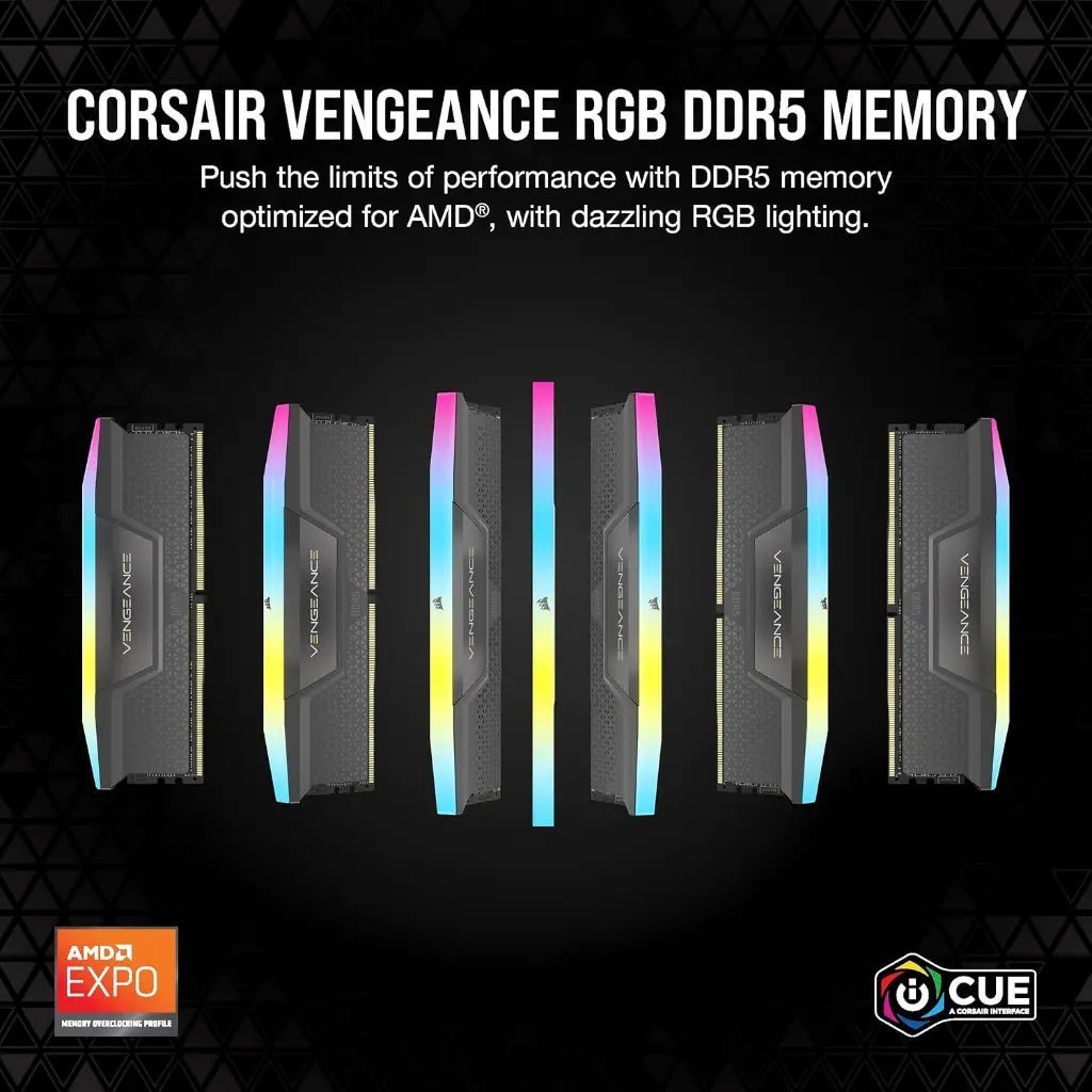 Corsair Vengeance RGB 64GB (2x32GB) DDR5 6000MHz CL30 Desktop Memory Kit - Optimized for High-Performance Gaming Corsair Vengeance RGB 64GB (2x32GB) DDR5 6000MHz CL30 Desktop Memory Kit - Optimized for High-Performance Gaming