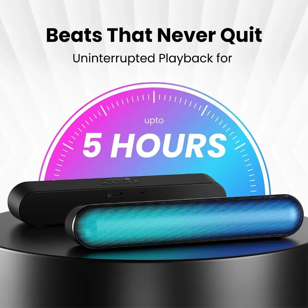 Portronics Decibel 23 16W Portable Bluetooth Soundbar with RGB Lights and 5-Hour Playtime Portronics Decibel 23 16W Portable Bluetooth Soundbar with RGB Lights and 5-Hour Playtime