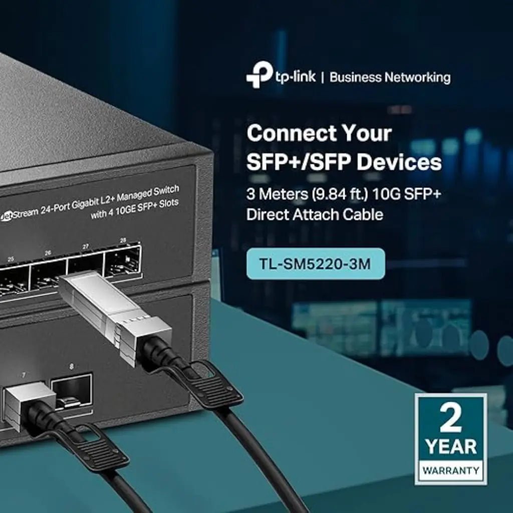TP-Link Omada TL-SM5220-3M 3-Meter 10G SFP+ Passive Direct Attach Copper (DAC) Twinax Cable TP-Link Omada TL-SM5220-3M 3-Meter 10G SFP+ Passive Direct Attach Copper (DAC) Twinax Cable