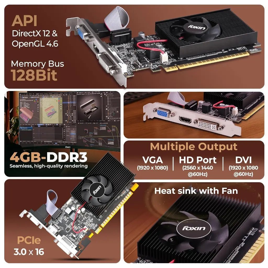 Foxin GT740 4GB 128-Bit DDR3 High-Efficiency Desktop Graphics Card for Gaming and Multimedia