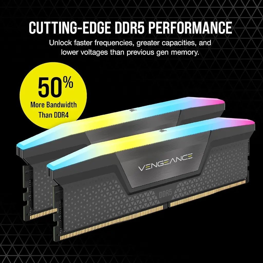 Corsair Vengeance RGB 64GB (2x32GB) DDR5 6000MHz CL30 Desktop Memory Kit - Optimized for High-Performance Gaming Corsair Vengeance RGB 64GB (2x32GB) DDR5 6000MHz CL30 Desktop Memory Kit - Optimized for High-Performance Gaming