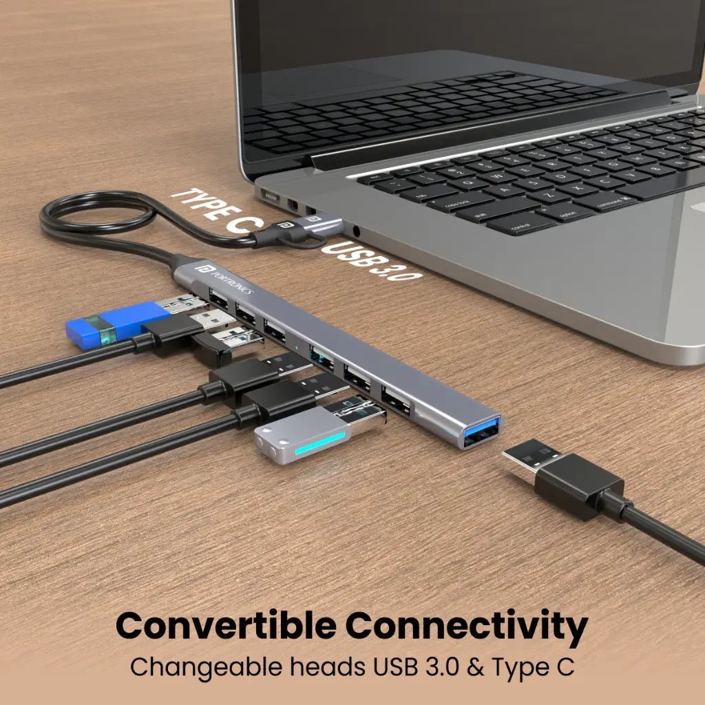 Portronics Mport 7 (POR 1792) 7-Port USB Hub with Type-C and USB-A Convertible Connectors