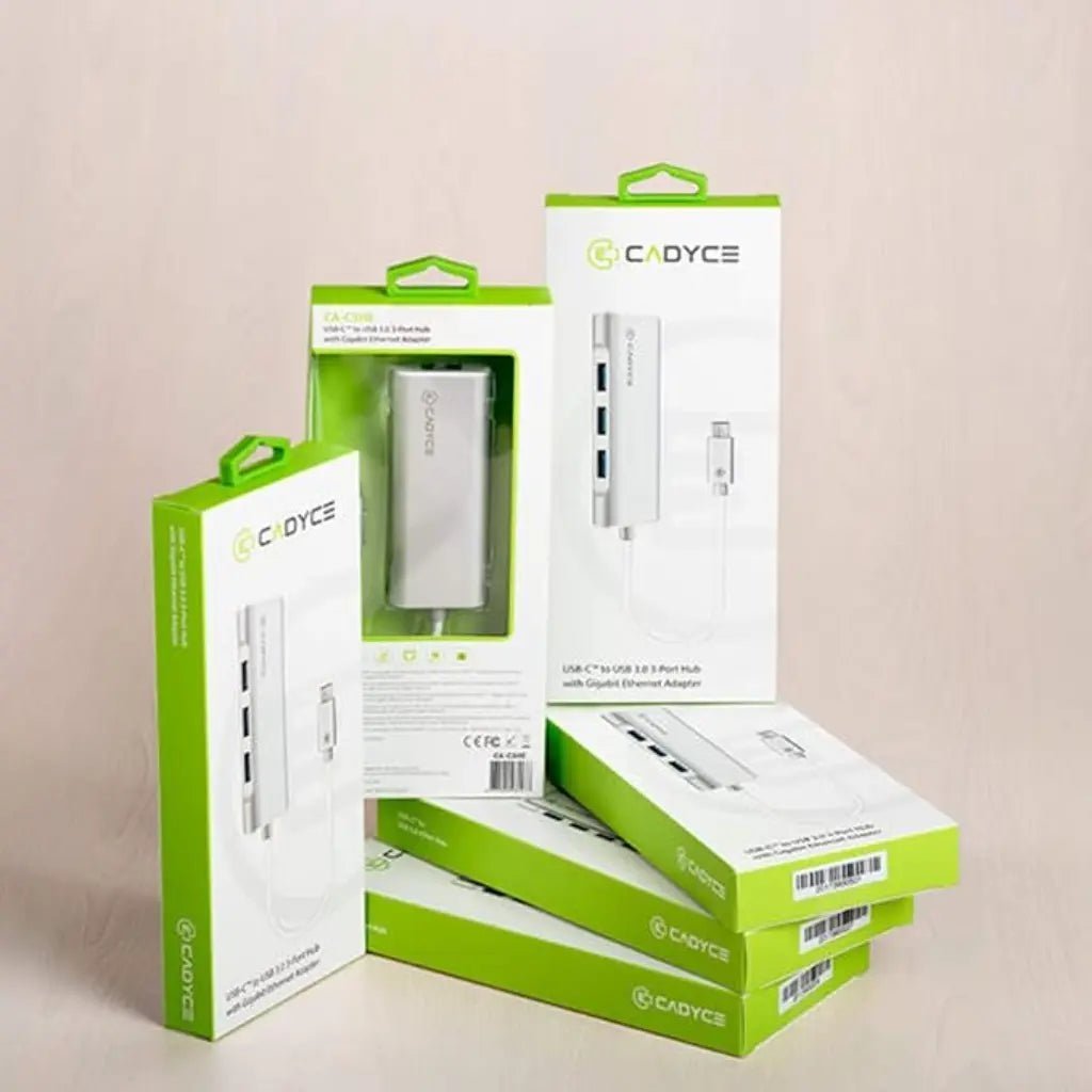 Cadyce CA-C3HE USB-C to 3-Port USB 3.0 Hub with Gigabit Ethernet Adapter and Power Delivery Cadyce CA-C3HE USB-C to 3-Port USB 3.0 Hub with Gigabit Ethernet Adapter and Power Delivery