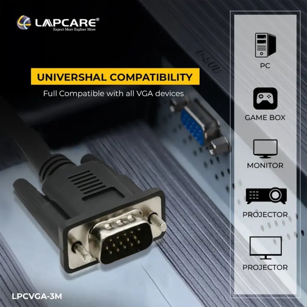 Lapcare 3-Meter Premium VGA Cable with Triple Shielded EMI/RFI Protection