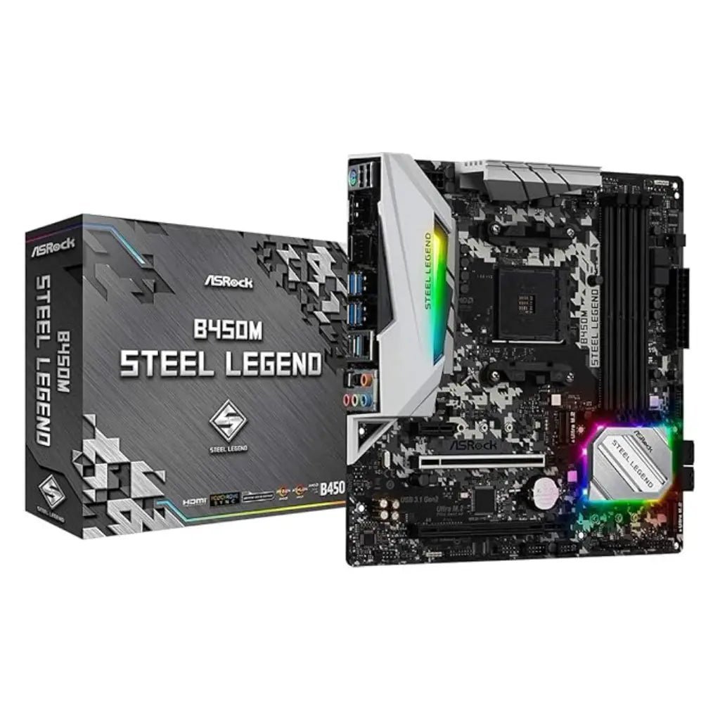 ASRock B450M Steel Legend AMD AM4 Socket Micro ATX Motherboard with RGB Lighting ASRock B450M Steel Legend AMD AM4 Socket Micro ATX Motherboard with RGB Lighting