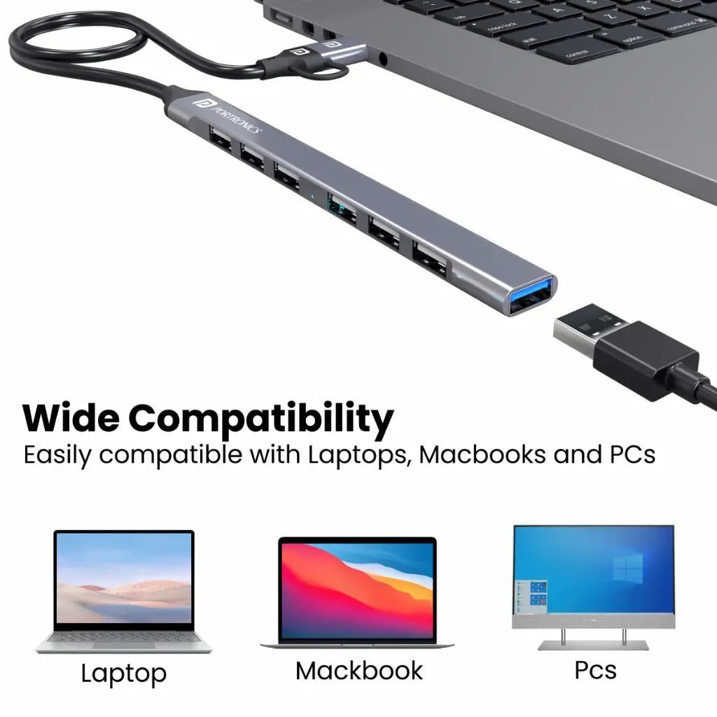 Portronics Mport 7 (POR 1792) 7-Port USB Hub with Type-C and USB-A Convertible Connectors