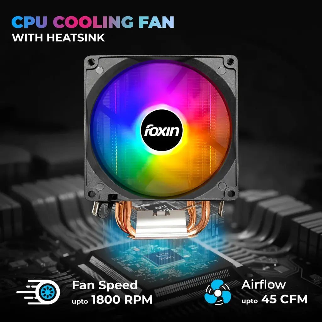 Foxin FCF 003 90mm RGB CPU Cooling Fan with 1800 RPM and Dual Copper Heat Pipes Foxin FCF 003 90mm RGB CPU Cooling Fan with 1800 RPM and Dual Copper Heat Pipes