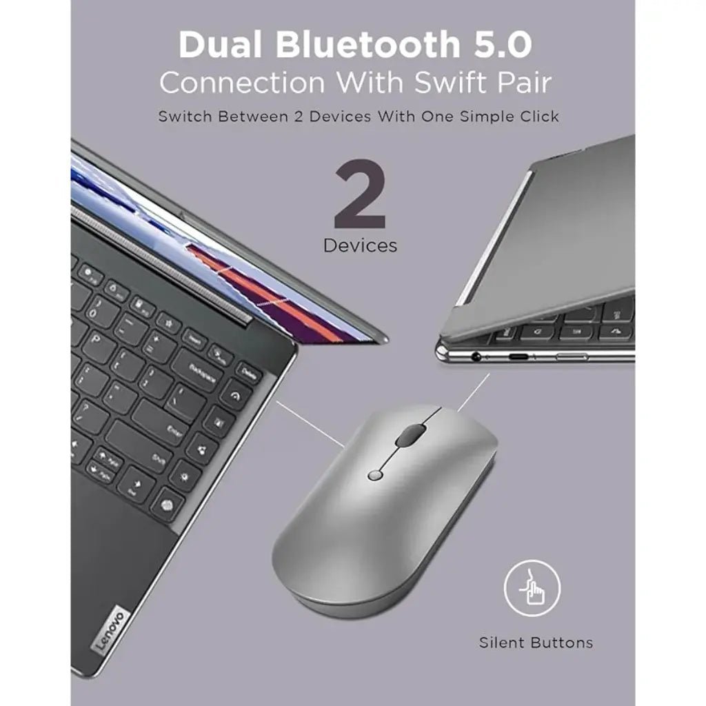 Lenovo 600 Bluetooth Silent Mouse with Dual Device Connectivity and Silent Clicks - Iron Grey Lenovo 600 Bluetooth Silent Mouse with Dual Device Connectivity and Silent Clicks - Iron Grey