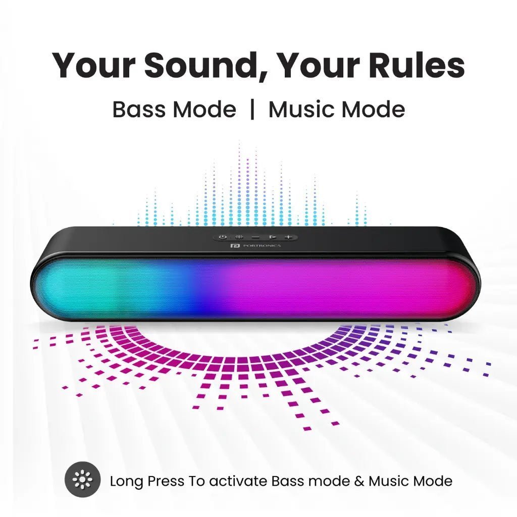 Portronics Decibel 23 16W Portable Bluetooth Soundbar with RGB Lights and 5-Hour Playtime Portronics Decibel 23 16W Portable Bluetooth Soundbar with RGB Lights and 5-Hour Playtime