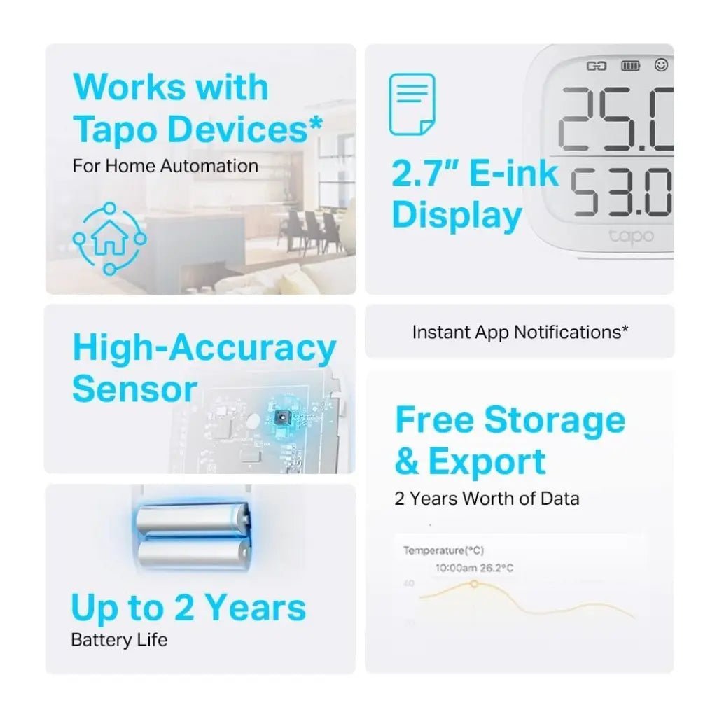 TP-Link Tapo T315 Smart Temperature and Humidity Monitor with 2.7-inch E-Ink Display and High-Accuracy Sensor TP-Link Tapo T315 Smart Temperature and Humidity Monitor with 2.7-inch E-Ink Display and High-Accuracy Sensor