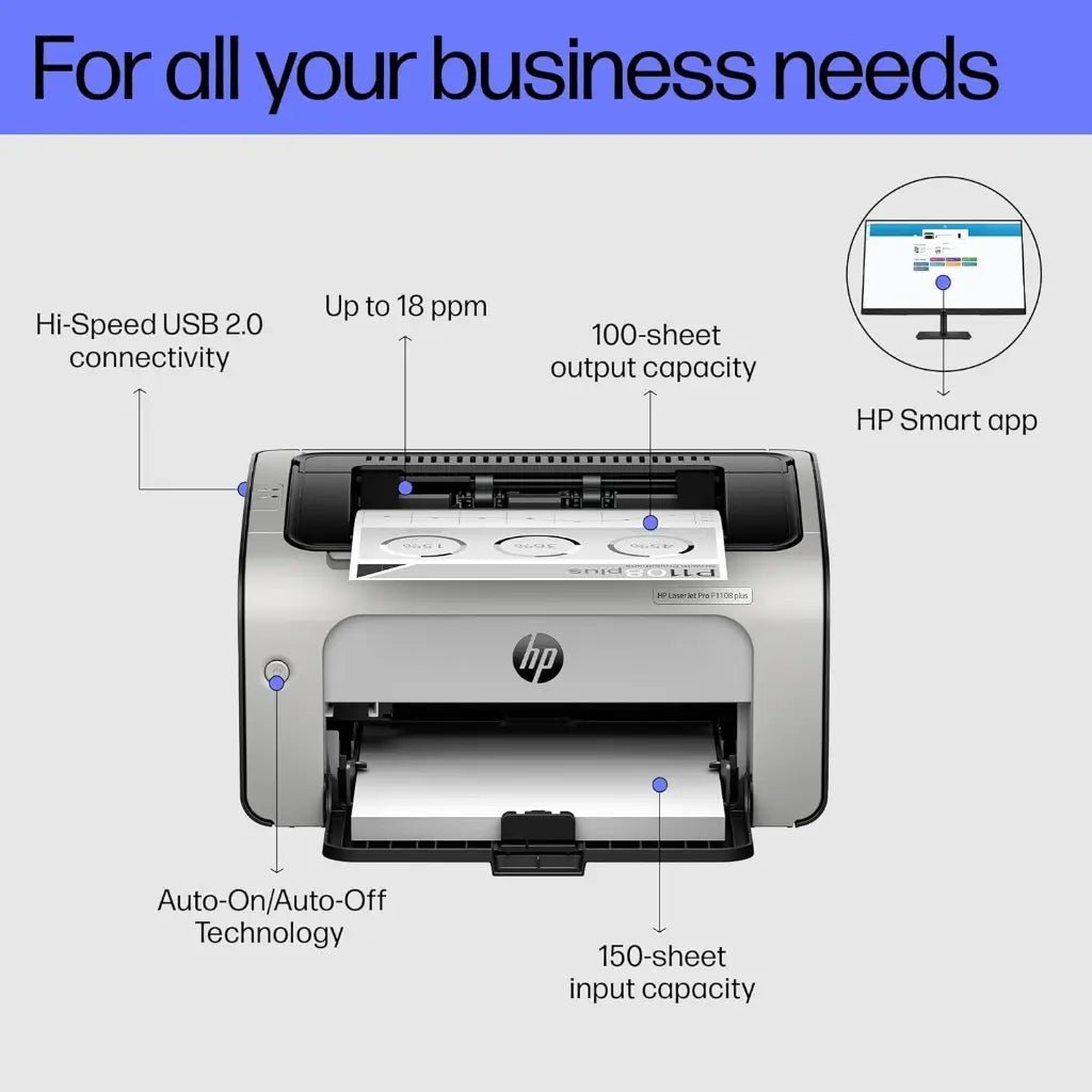HP LaserJet Pro P1108 Plus Monochrome Laser Printer - 19 PPM Single Function HP LaserJet Pro P1108 Plus Monochrome Laser Printer - 19 PPM Single Function
