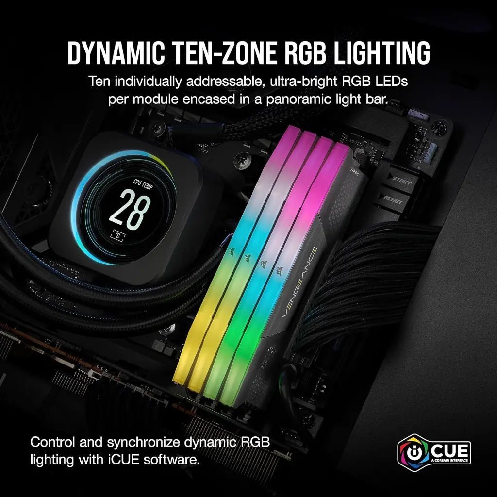 Corsair Vengeance RGB 64GB (2x32GB) DDR5 6000MHz CL30 Desktop Memory Kit - Optimized for High-Performance Gaming Corsair Vengeance RGB 64GB (2x32GB) DDR5 6000MHz CL30 Desktop Memory Kit - Optimized for High-Performance Gaming