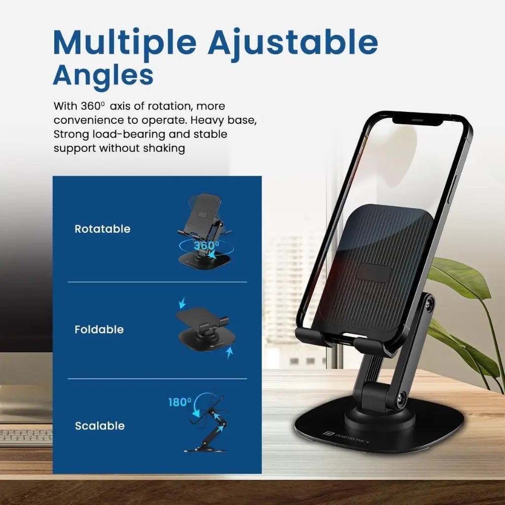 Portronics Mobot III Adjustable Mobile and Tablet Stand with 360-Degree Rotating Base Portronics Mobot III Adjustable Mobile and Tablet Stand with 360-Degree Rotating Base