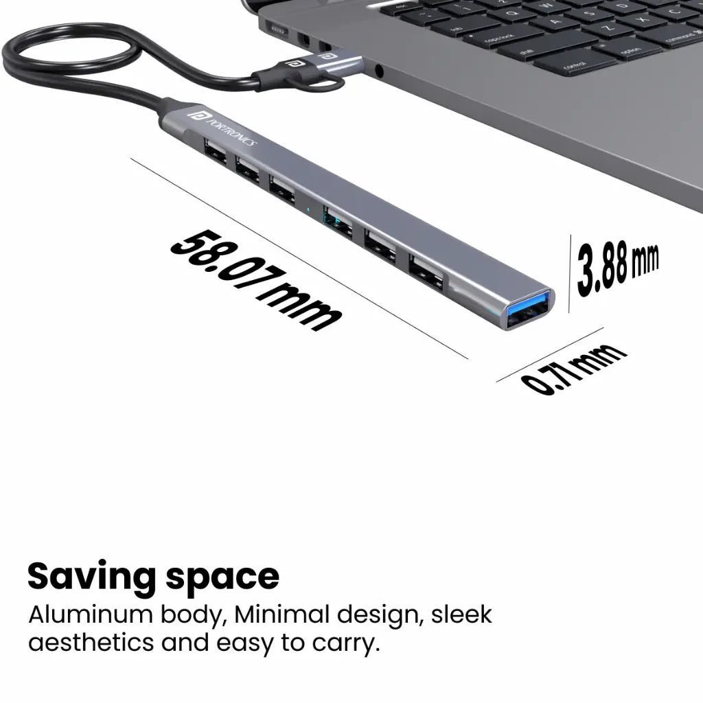 Portronics Mport 7 (POR 1792) 7-Port USB Hub with Type-C and USB-A Convertible Connectors