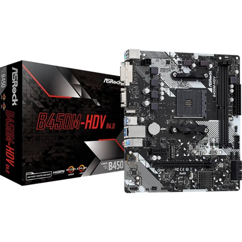 ASRock B450M-HDV R4.0 AMD B450 Socket AM4 DDR4 Micro ATX Motherboard ASRock B450M-HDV R4.0 AMD B450 Socket AM4 DDR4 Micro ATX Motherboard
