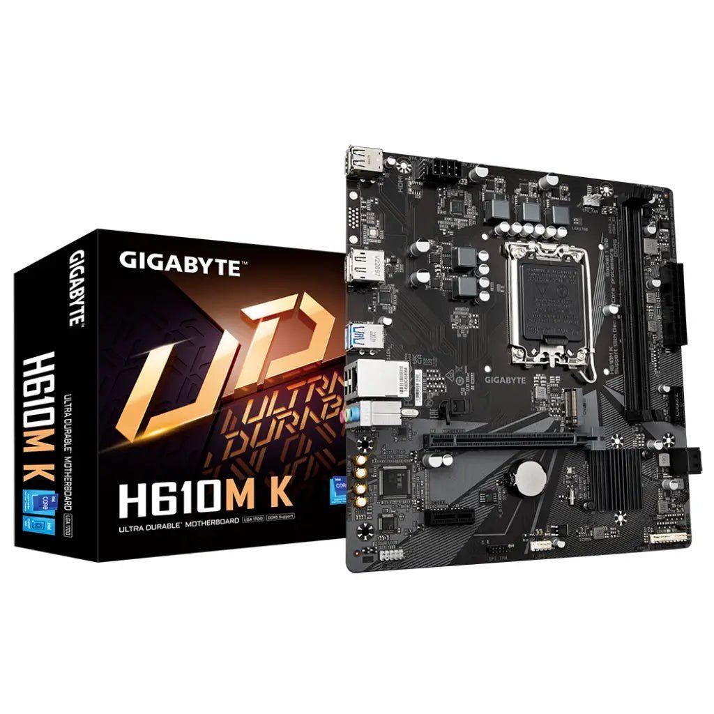 Gigabyte H610M K Intel H610 LGA1700 DDR4 Micro-ATX Motherboard for 12th/13th/14th Gen Intel Core Processors Gigabyte H610M K Intel H610 LGA1700 DDR4 Micro-ATX Motherboard for 12th/13th/14th Gen Intel Core Processors