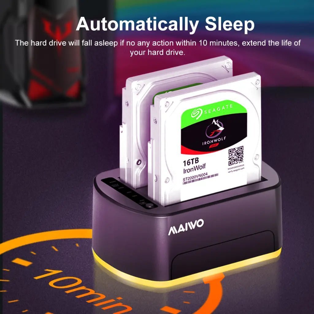 MAIWO K3062B Dual Bay USB 3.0 to SATA Hard Drive Docking Station with RGB Lighting and 32TB Capacity Support MAIWO K3062B Dual Bay USB 3.0 to SATA Hard Drive Docking Station with RGB Lighting and 32TB Capacity Support