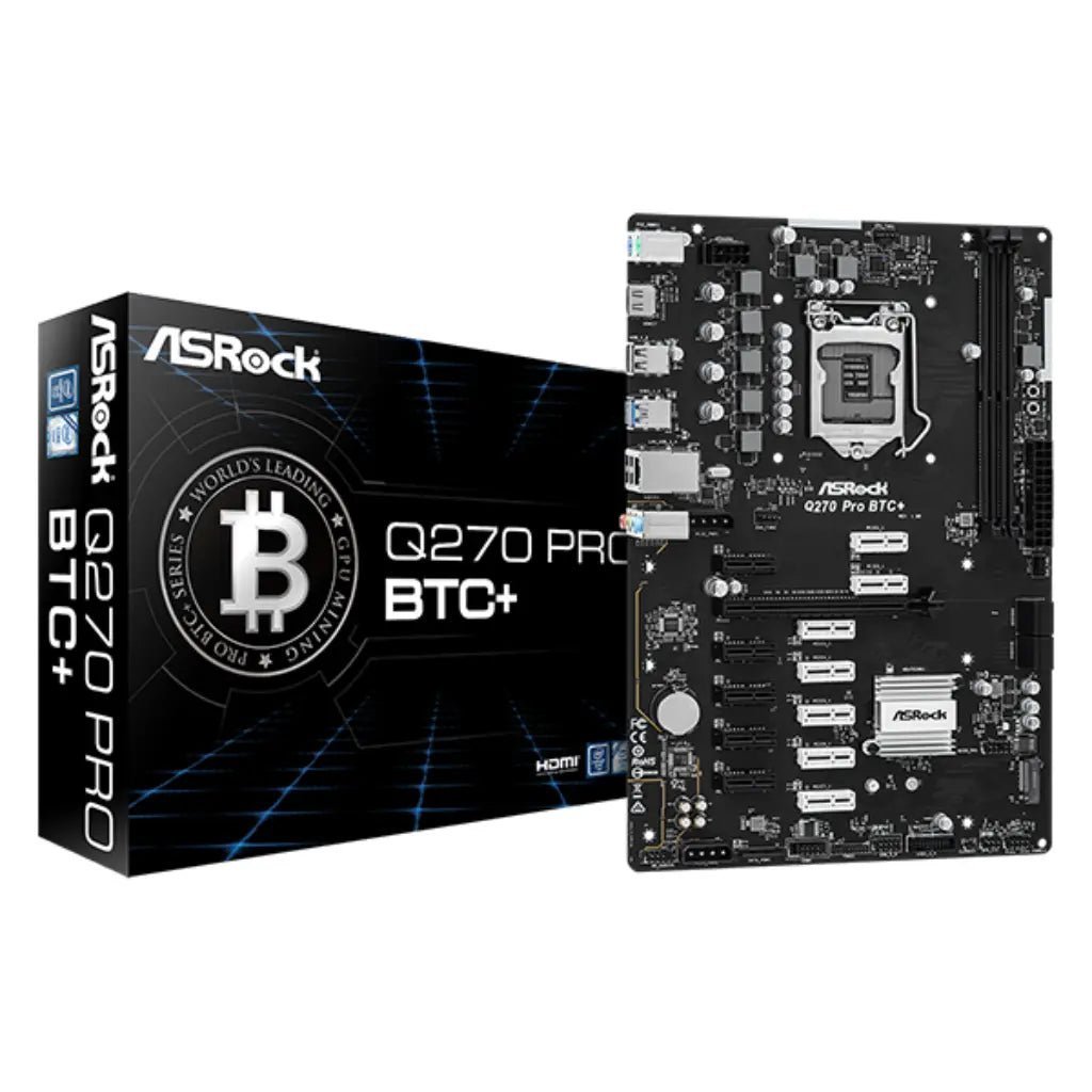 ASRock Q270 Pro BTC+ Intel LGA 1151 DDR4 ATX Cryptocurrency Mining Motherboard with 13 GPU Support