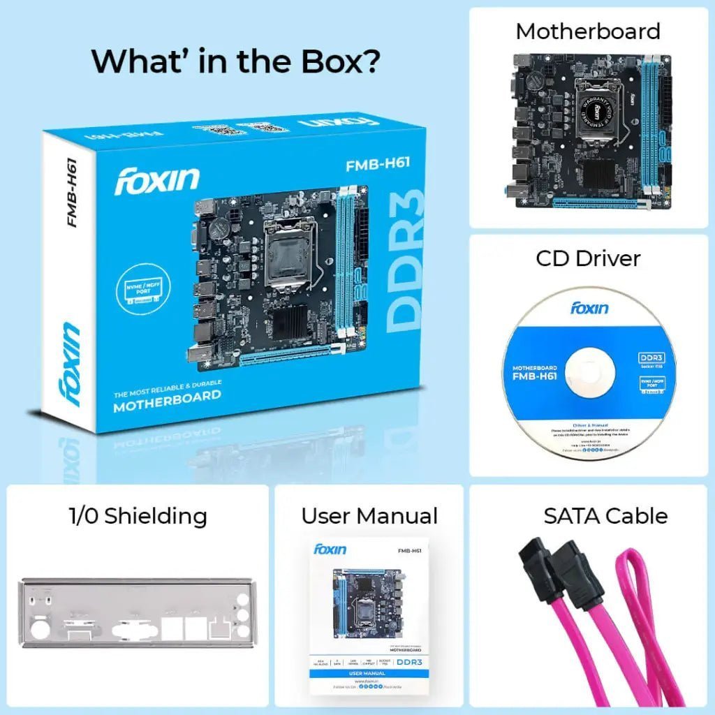 Foxin H61 PRIME Intel H61 Chipset LGA1155 Socket DDR3 RAM Support Micro-ATX Motherboard