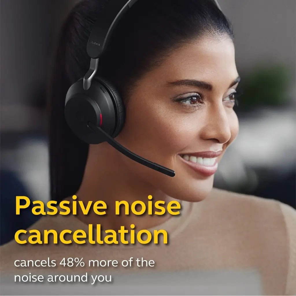 Jabra Evolve2 65 UC Stereo Wireless Bluetooth Headset with Link380c USB-C Adapter - Black