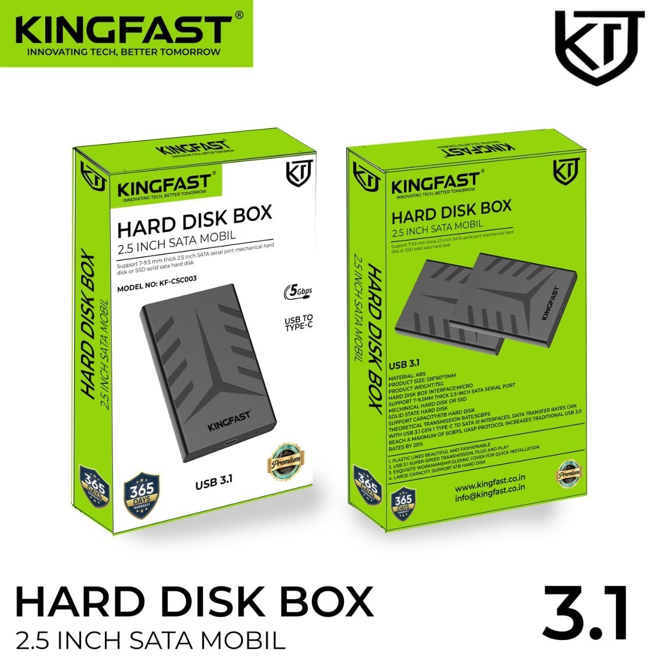 KINGFAST USB 3.1 External HDD/SSD Enclosure - High-Speed