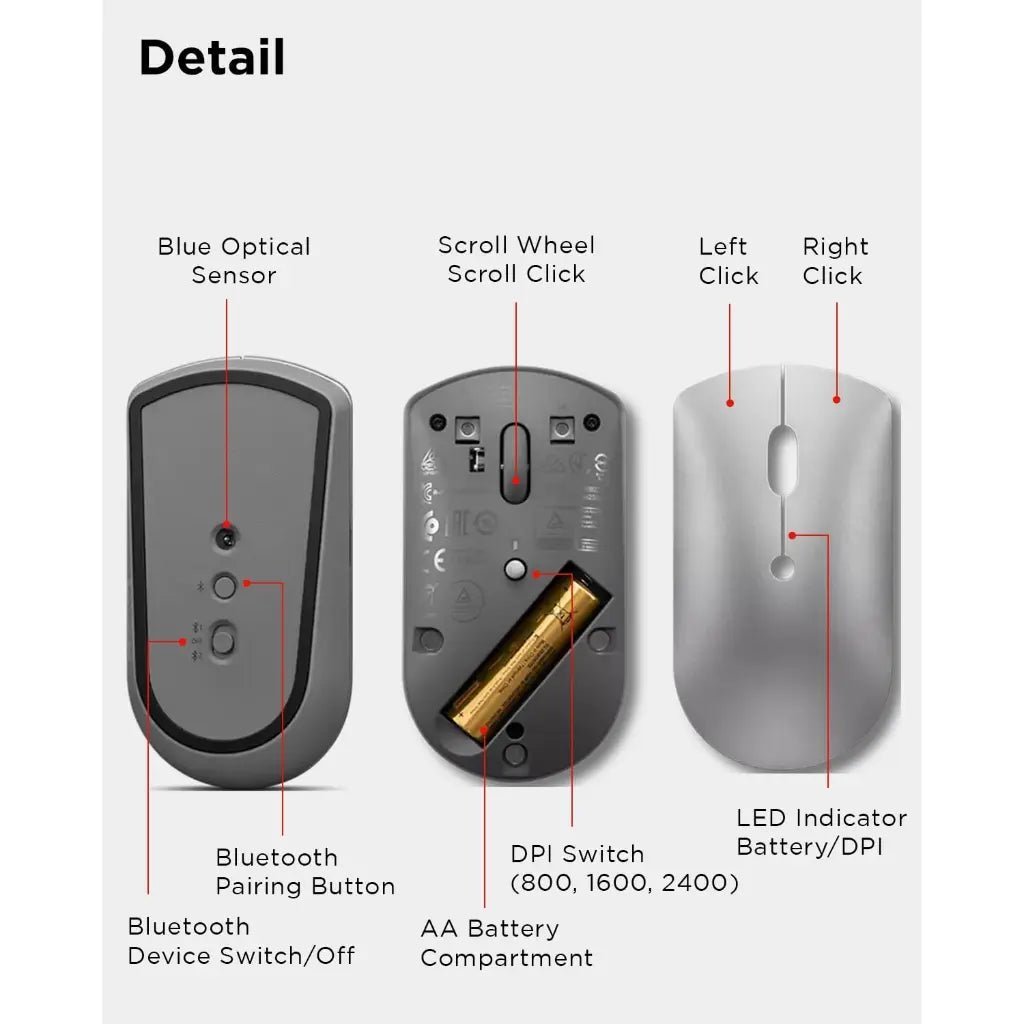 Lenovo 600 Bluetooth Silent Mouse with Dual Device Connectivity and Silent Clicks - Iron Grey Lenovo 600 Bluetooth Silent Mouse with Dual Device Connectivity and Silent Clicks - Iron Grey