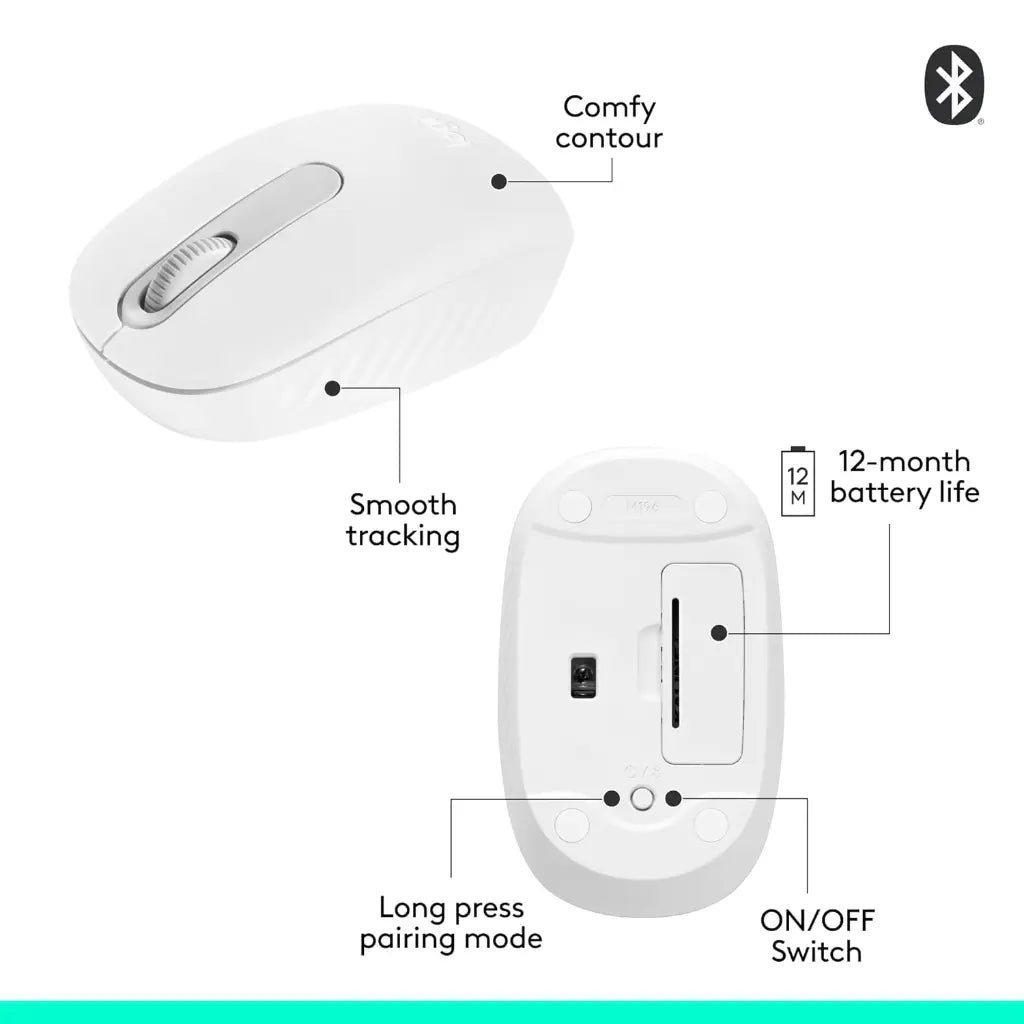 Logitech M196 Bluetooth Wireless Optical Mouse - Off White - Compact Ergonomic Design Logitech M196 Bluetooth Wireless Optical Mouse - Off White - Compact Ergonomic Design