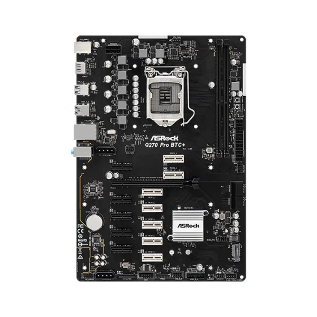 ASRock Q270 Pro BTC+ Intel LGA 1151 DDR4 ATX Cryptocurrency Mining Motherboard with 13 GPU Support