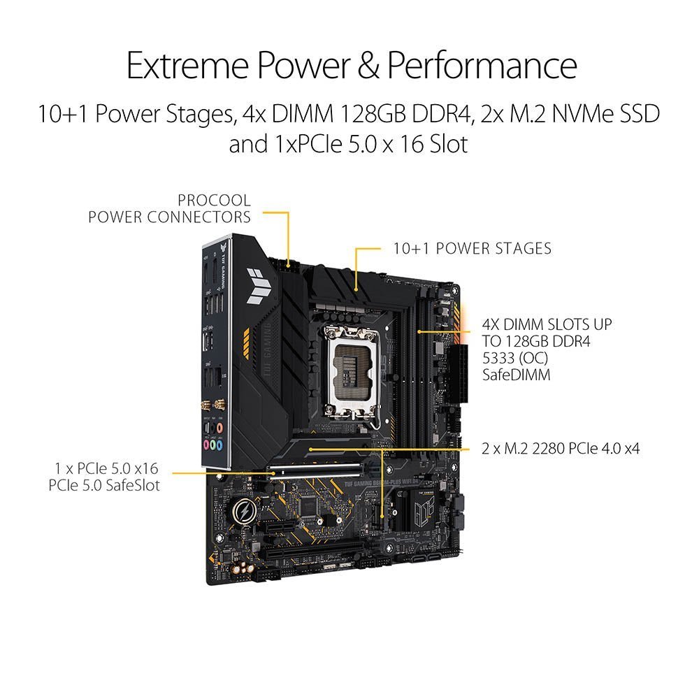 ASUS TUF Gaming B660M-Plus WIFI D4 Intel B660 LGA 1700 Micro-ATX Motherboard with PCIe 5.0 and Thunderbolt 4 Support ASUS TUF Gaming B660M-Plus WIFI D4 Intel B660 LGA 1700 Micro-ATX Motherboard with PCIe 5.0 and Thunderbolt 4 Support
