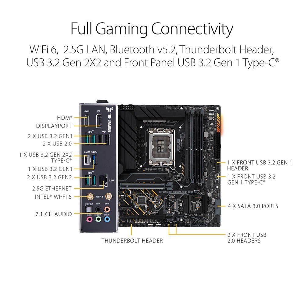 ASUS TUF Gaming B660M-Plus WIFI D4 Intel B660 LGA 1700 Micro-ATX Motherboard with PCIe 5.0 and Thunderbolt 4 Support ASUS TUF Gaming B660M-Plus WIFI D4 Intel B660 LGA 1700 Micro-ATX Motherboard with PCIe 5.0 and Thunderbolt 4 Support