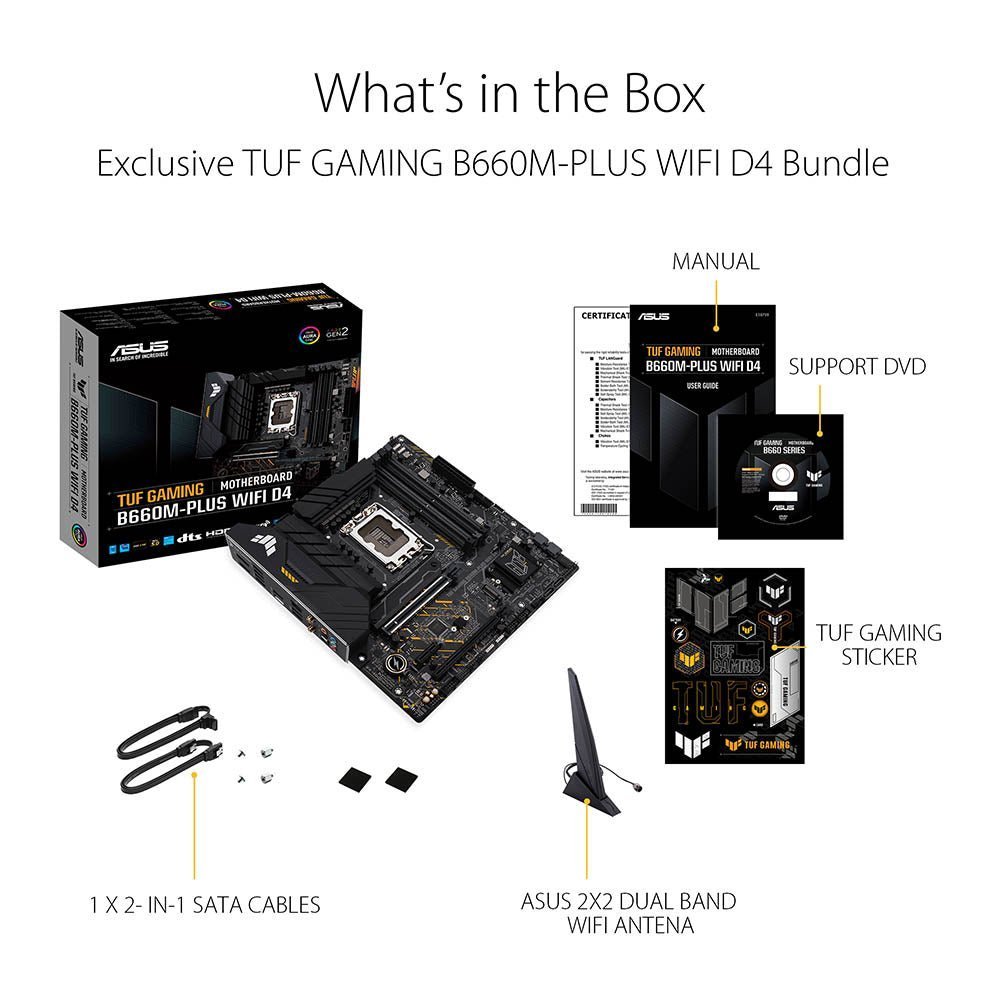 ASUS TUF Gaming B660M-Plus WIFI D4 Intel B660 LGA 1700 Micro-ATX Motherboard with PCIe 5.0 and Thunderbolt 4 Support ASUS TUF Gaming B660M-Plus WIFI D4 Intel B660 LGA 1700 Micro-ATX Motherboard with PCIe 5.0 and Thunderbolt 4 Support