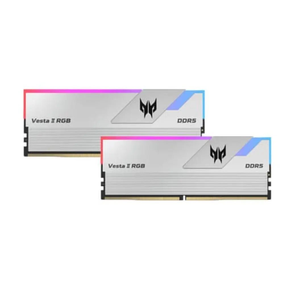 Acer Predator Vesta II RGB 32GB (2x16GB) DDR5 6000MHz CL30 Gaming Desktop RAM Kit - White/Silver, Intel XMP 3.0 & AMD EXPO Ready