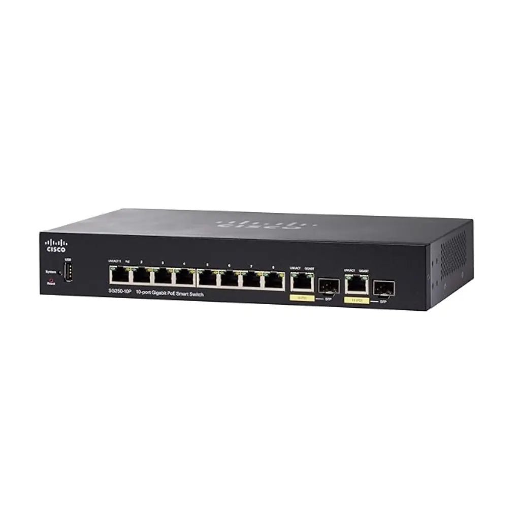 Cisco SG250-10P 10-Port Gigabit Smart Managed Switch with 8-Port PoE+ and 2 Combo SFP Uplink Ports