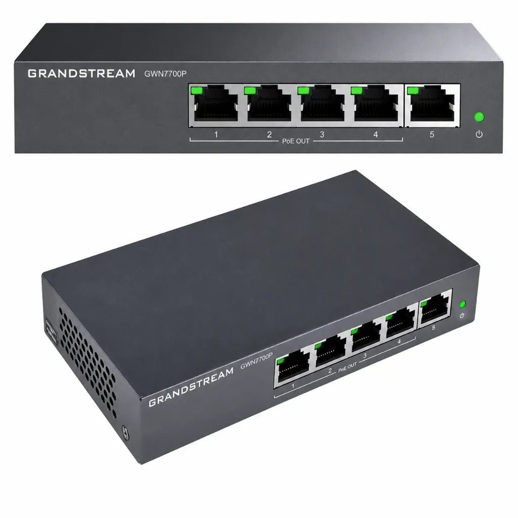 Grandstream GWN7700P 5-Port Gigabit PoE+ Unmanaged Network Switch - High-Performance Desktop Networking Solution Grandstream GWN7700P 5-Port Gigabit PoE+ Unmanaged Network Switch - High-Performance Desktop Networking Solution