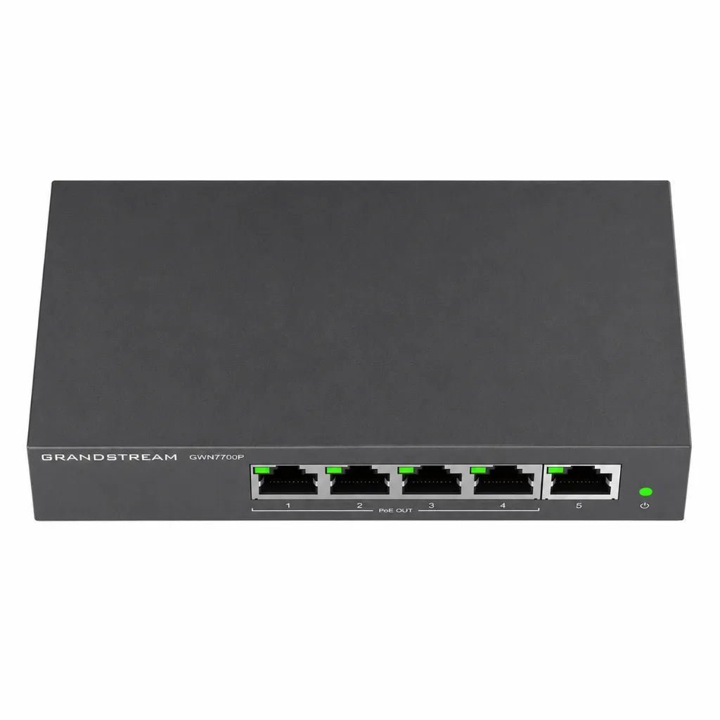 Grandstream GWN7700P 5-Port Gigabit PoE+ Unmanaged Network Switch - High-Performance Desktop Networking Solution Grandstream GWN7700P 5-Port Gigabit PoE+ Unmanaged Network Switch - High-Performance Desktop Networking Solution